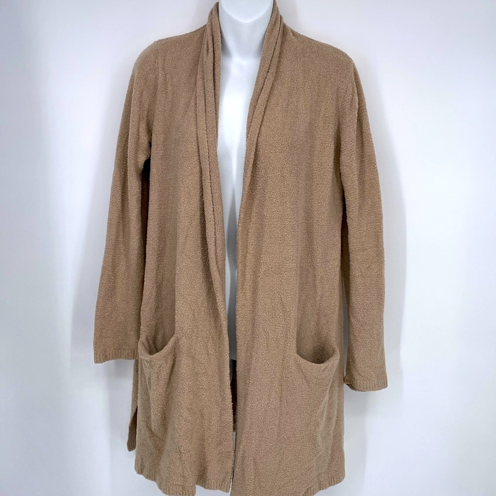 Barefoot Dreams CozyChic Lite Knit Tan Long Cardigan Sweater Women’s Size Medium